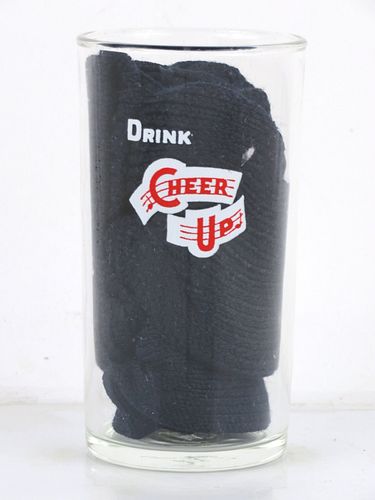 1935 Cheer Up Soda (2-sided) 3Â½ Inch Tall ACL Drinking Glass 