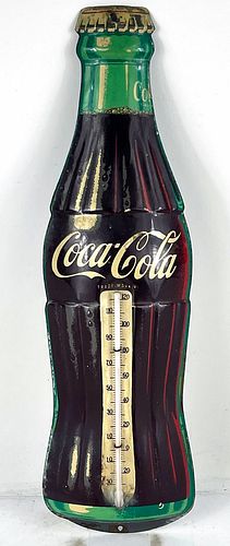 1955 Coca-Cola Tin Bottle Thermometer Sign