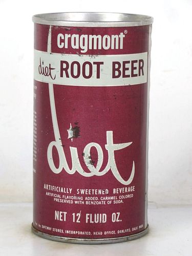 1969 Cragmont Diet Root Beer Oakland California 12oz Ring Top Can 