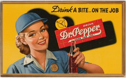 1945 Dr. Pepper Lady Worker Trolley Sign 