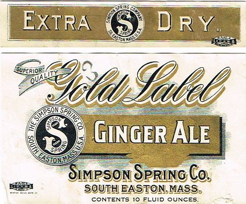 1920 Gold Label Ginger Ale No Ref. Label South Easton Massachusetts
