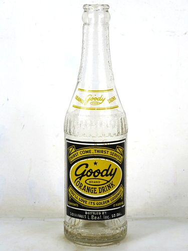 1947 Goody Orange Drink L Beal Sioux Falls South Dakota 12oz ACL Bottle 