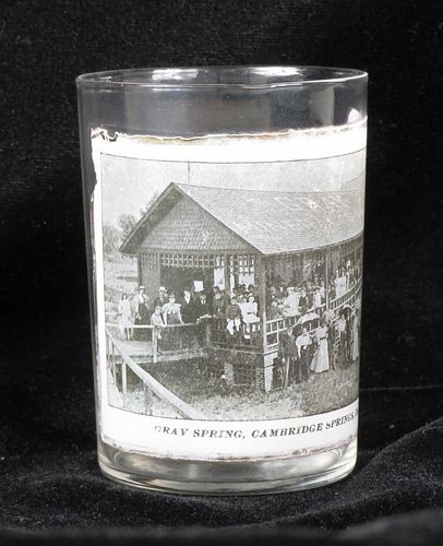 1907 Gray Mineral Springs 3Â½ Inch Tall Etched Drinking Glass 