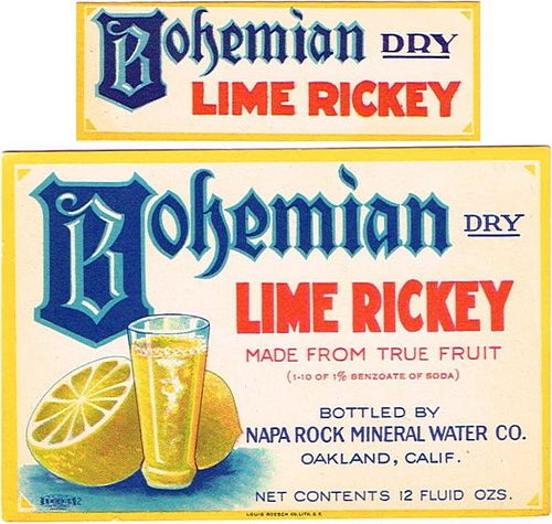 1930 Napa Rock Bohemian Lime Rickey Oakland Califonia 12oz Label 