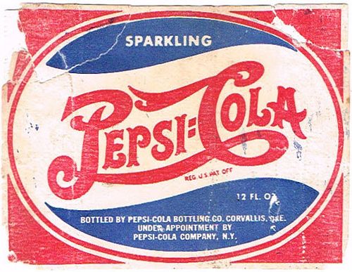 1950 Pepsi-Cola Corvallis Oregon 12oz Label 