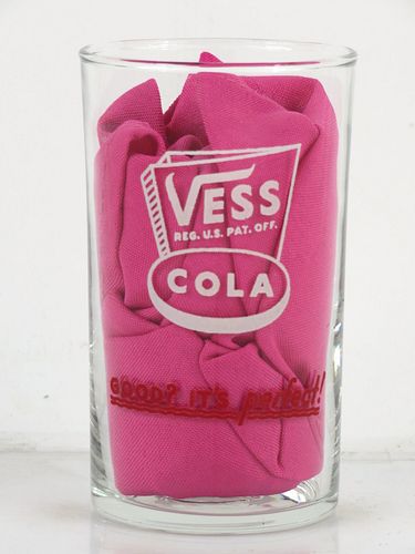 1950 Vess Cola 4 Inch Tall ACL Drinking Glass 