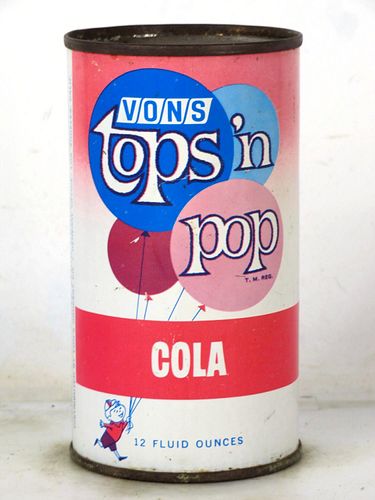 1968 Von's Tops In Pop Cola Los Angeles California 12oz Flat Top Can 