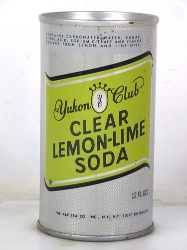 1967 Yukon Club Clear Lemon Lime Soda (V2) A&P Tea New York 12oz Ring Top Can 
