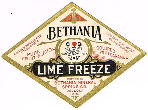 1910 Bethania Lime Freeze Osceola Wisconsin 6½oz No Ref. Label 