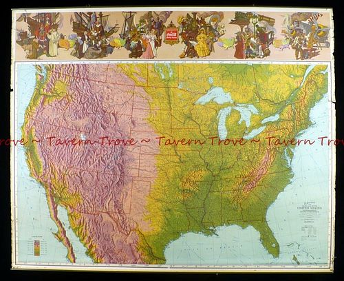 1942 Coca-Cola Historic American Events roll down map by Ohman's 