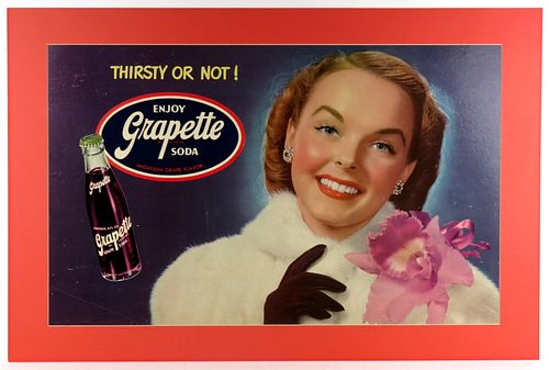 1955 Enjoy Grapette Soda Cardboard Sign 