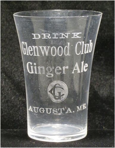 1910 Glenwood Club Ginger Ale Augusta Maine 4 Inch Tall Etched Drinking Glass 