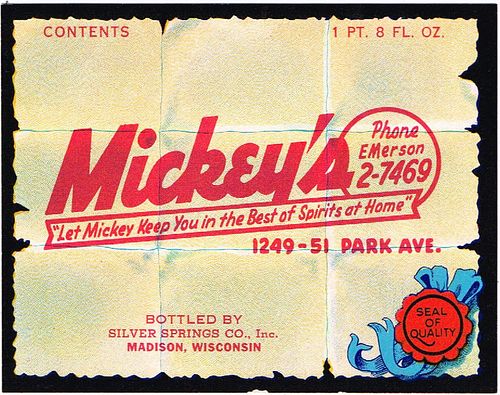 1950 Mickey's Liquors Soda Madison Wisconsin 24oz Label 