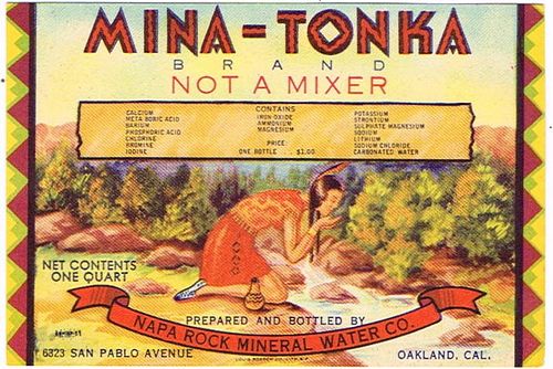 1930 Napa Rock Mina-Tonka Oakland Califonia 32oz One Quart Label 