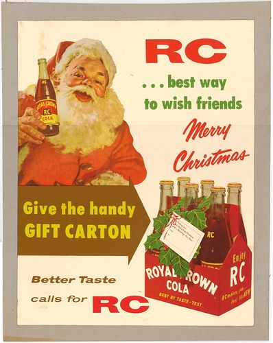 1950 Royal Crown Cola Christmas Cardboard Sign 