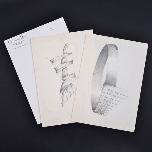 2 Christian Dior Fashion Sketches & Letterhead Design Sheet