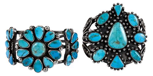 Two Sterling and Turquoise Cuff Bracelets