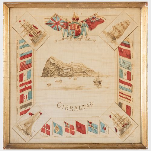 English Printed Silk Handkerchief Commemorating Gibraltar 