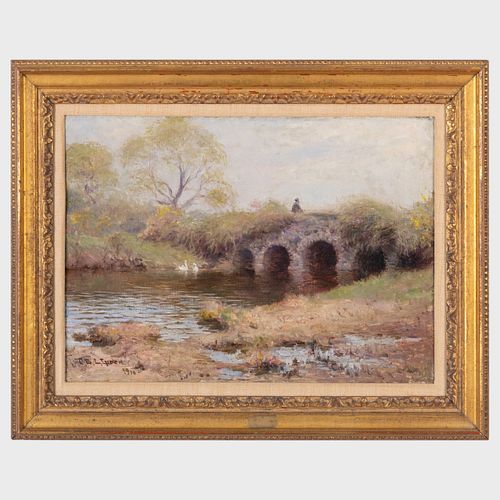 Charles E. L. Green (1844-1915): Landscape with Footbridge