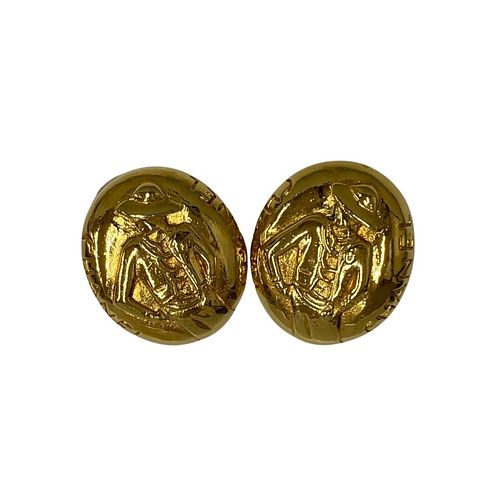 CHANEL VINTAGE MADEMOISELLE MOTIF ICON GOLD PLATED CLIP EARRINGS