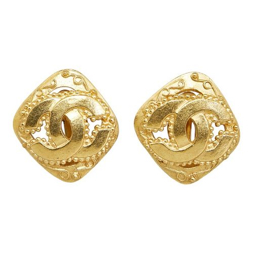 CHANEL COCO MARK DIAMOND GOLD PLATED CLIP EARRINGS