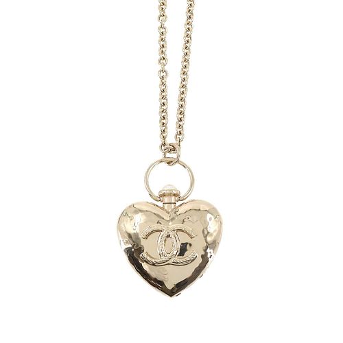 CHANEL HEART COCO MARK LOCKET LONG NECKLACE GOLD