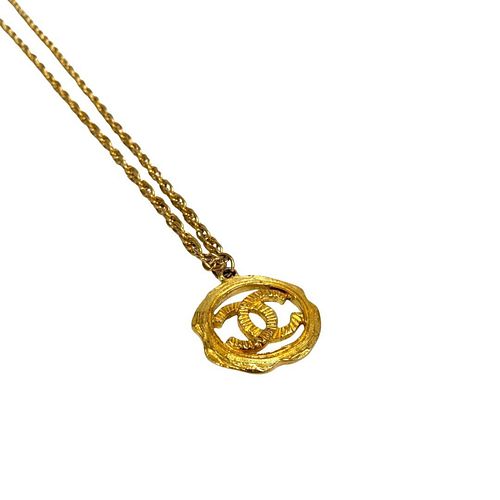 CHANEL VINTAGE COCO MARK LOGO MOTIF GOLD PLATED NECKLACE
