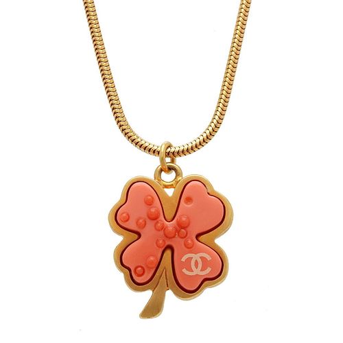 CHANEL CLOVER COCO MARK SNAKE CHAIN PENDANT NECKLACE