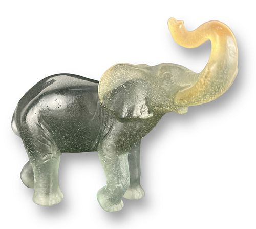 Daum Pate De Verre Green Elephant