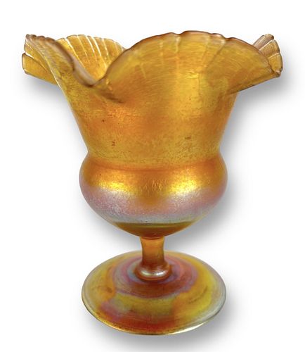 Tiffany Studios Favrile Glass Vase w/ Ruffle Rim