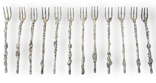 12) Sterling Silver Bluepoint Gorham Seafood Forks
