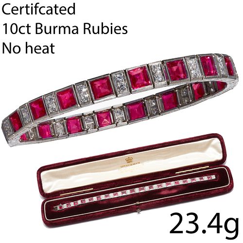 IMPORTANT AND MAGNIFICENT CERTIFICATED ART-DECO BURMA RUBY AND DIAMOND BRACELET