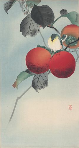 White-eye on Persimmon Branch, Koson Ohara 1877-1945