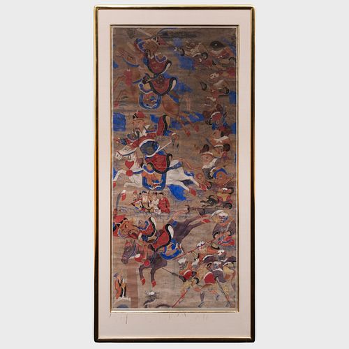Chinese Scroll Fragment with Equestrian Battle Scene