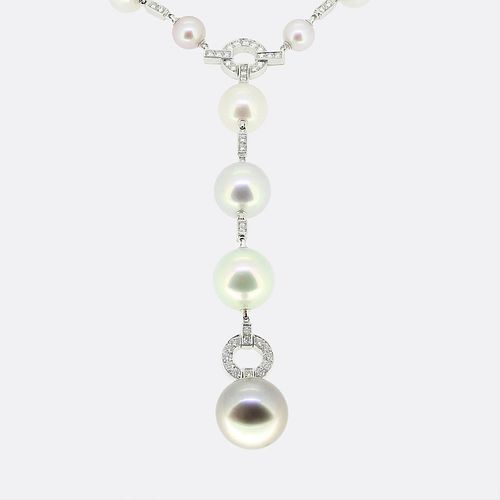 18k Cartier South Sea Pearl and Diamond Sautior Necklace
