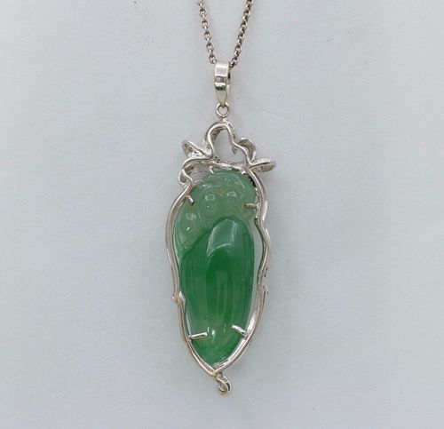 Vintage Watery Jadeite Jade Diamonds White Gold Pendant