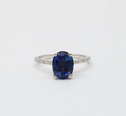 Classic White Gold Sapphire & Diamond Ring, Engagement Ring.