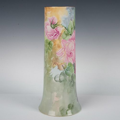 Belleek Willets Tall Porcelain Vase, Hand-Painted Roses