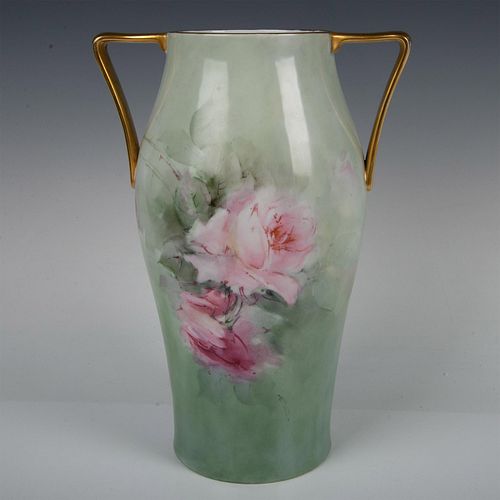 H & Co. Selb Bavaria Double Handled Vase, Roses and Gold
