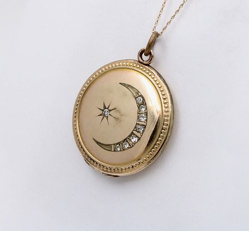 Antique Crescent & Star Gold Filled Locket Pendant