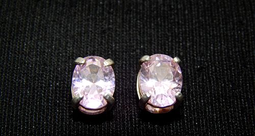.925 Sterling Silver & Pink Zircon Stud Earrings 