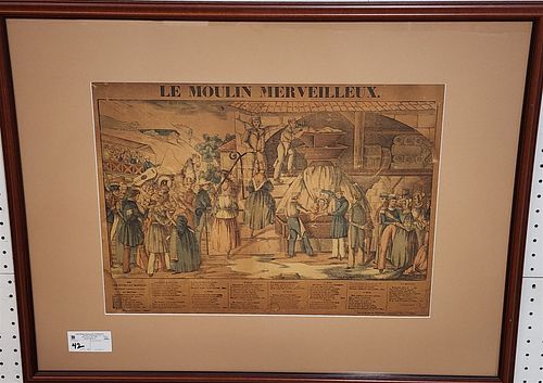 Framed 19th C And Handcolored Litho Le Moulin Merveilleux 15 1/2" X 21"
