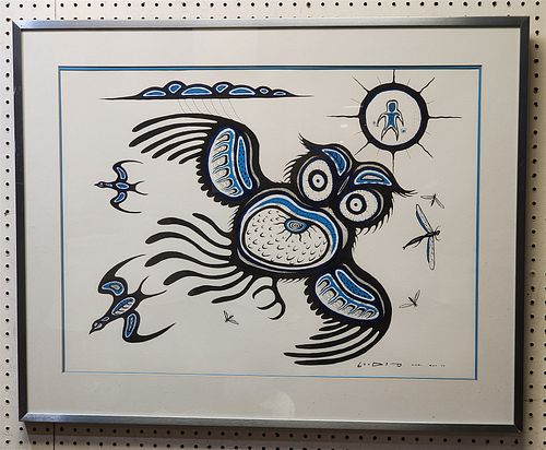 Framed Orig Eskimo Art Ink And Gauche Sgnd Carl Ray '77 21 1/2"X 29 1/2"