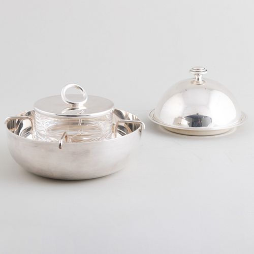 Christofle Silver Plate and Glass Caviar Dish and a Butter Keeper 