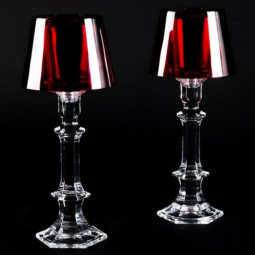 Baccarat Style Colorless and Red Glass Votive Holders