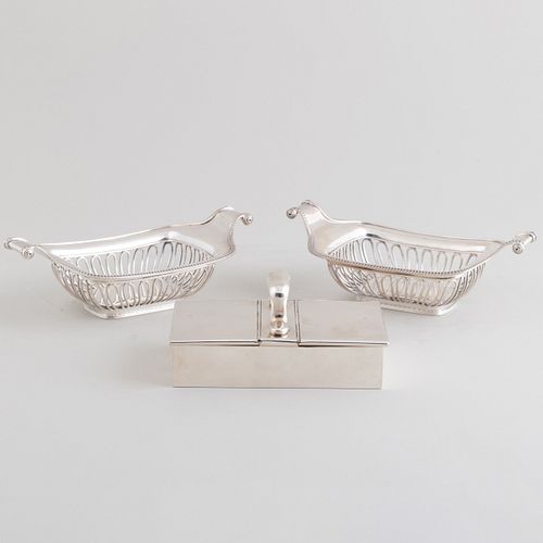 Pair of George V Silver Sweatmeat Dishes and a Cigarette Box