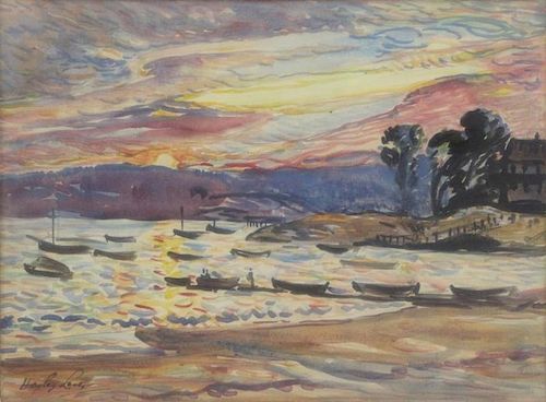 LEVER, Hayley. Watercolor. Harbor at Sunset.
