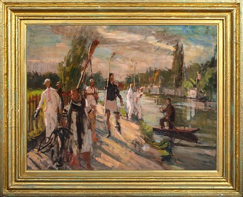 COXLESS FOURS AT THE END OF THE DAY, HENLEY OIL PAINTING