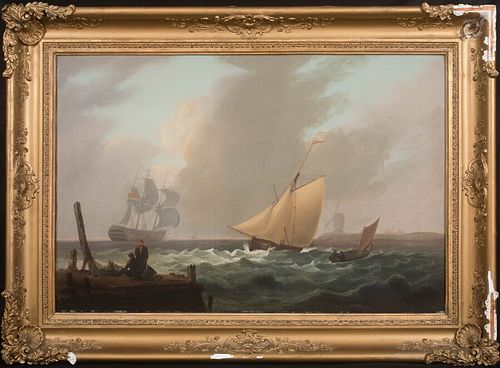  SHIPS SAILING OFF THE COAST OIL PAINTING