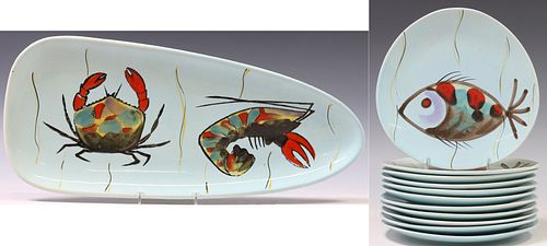 (12) FRENCH MBFA PORNIC PAINTED FAIENCE FISH SERVICE